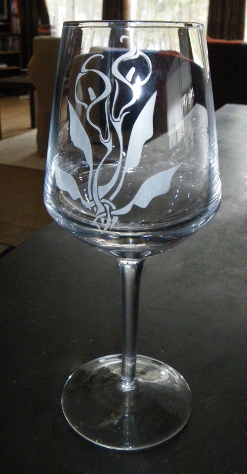 Etching - The "Beth" - Calalillies on a Wine Glass
