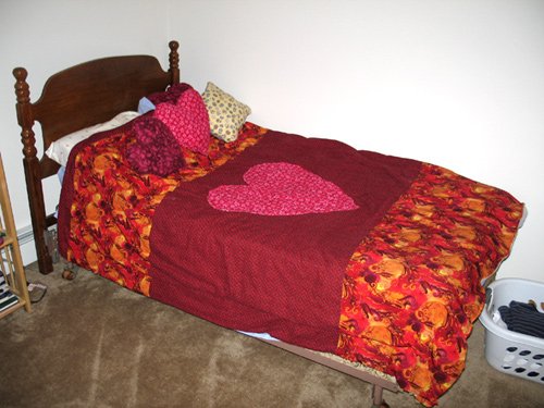 Hand Sewn Heart Quilt/Blanket with matching Heart-Shaped Pillows