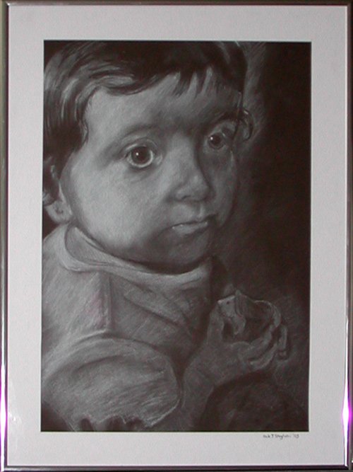 "Halley Bright Eyes" - Conte Crayon on Colored Paper