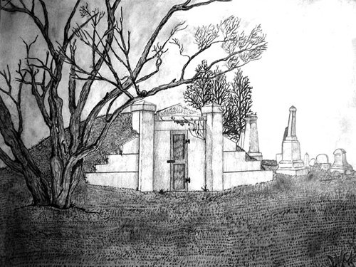 The Tomb - A drawing of a tomb in the graveyard where Emily Dickinson is buried.