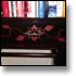 Shelving with custom stained-design and nail/screw-less construction