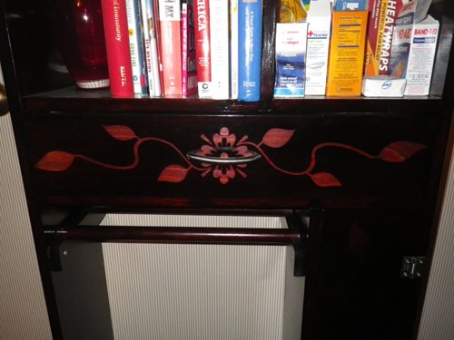 Custom Made Shelving with Stain Art on Drawer and Door - Screw/Nail-less Construction