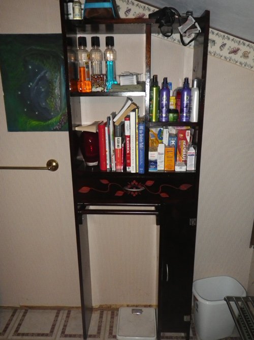 Custom Made Shelving with Stain Art on Drawer and Door - Screw/Nail-less Construction